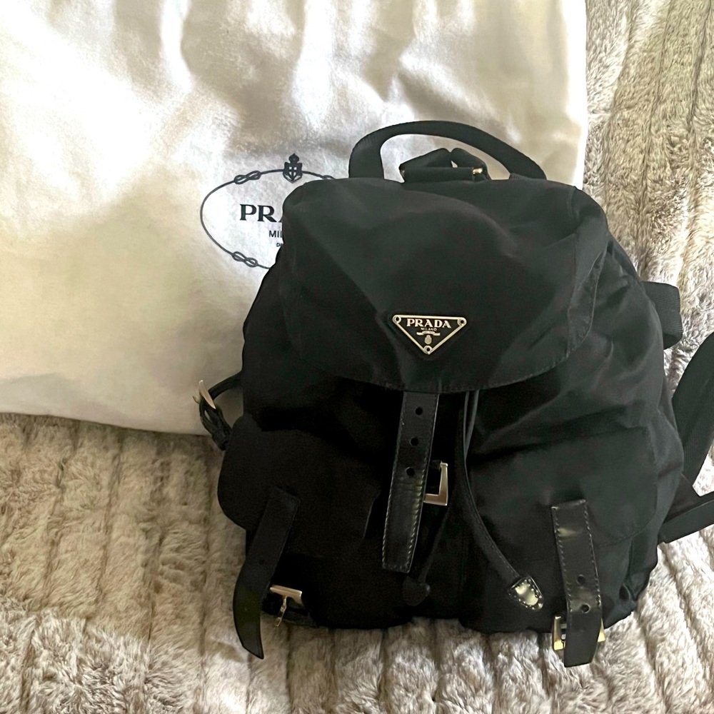 Prada Black Nylon Backpack with Leather Trim